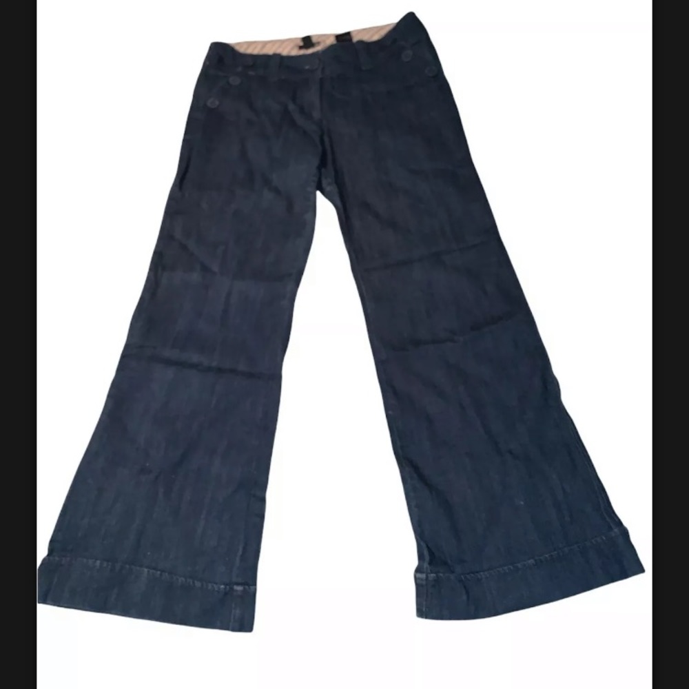 H&M Dark Wash Flared Cuffed Leg Low Rise Button  Stretchy Jeans Women’s Size 10